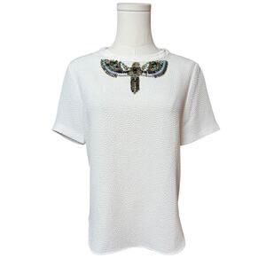 Sandro Paris Tunic Top with Beaded Embellished Bird of Paradise Size S